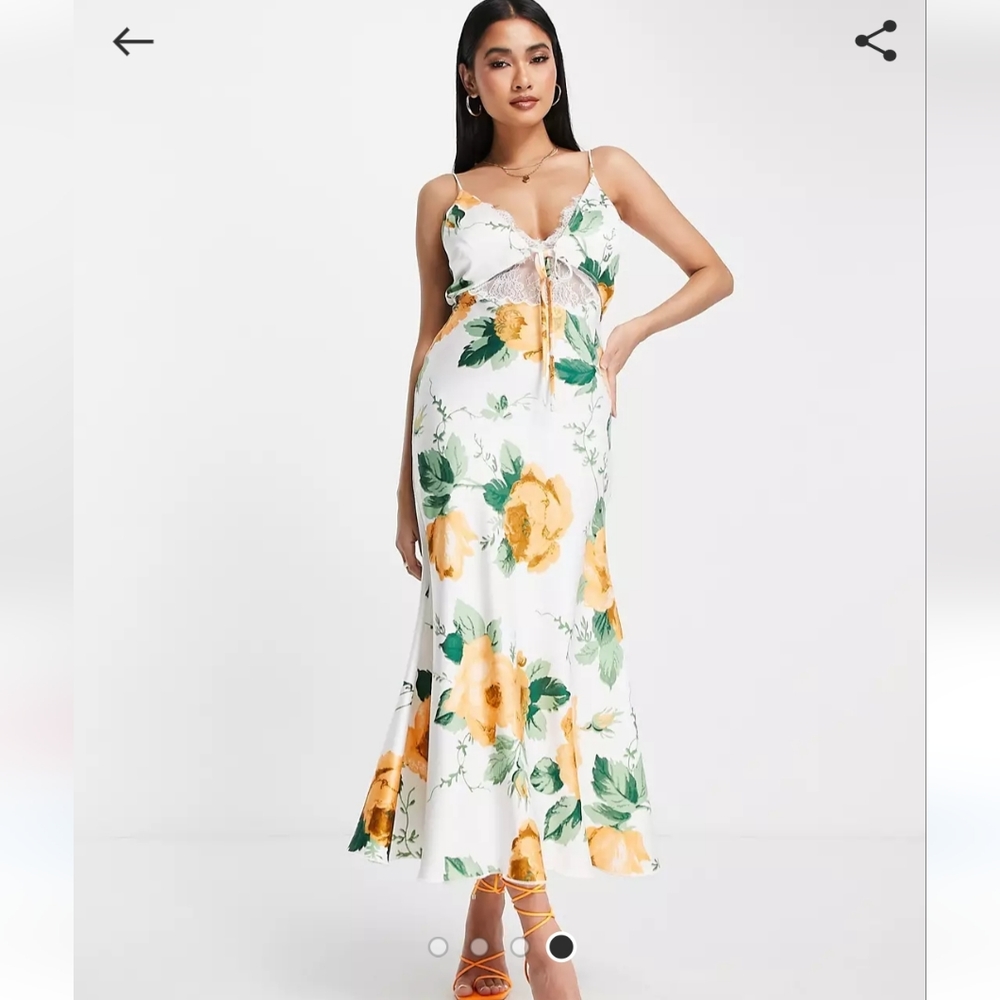 Asos design Satin slip dress with delicate lace with tie front and back